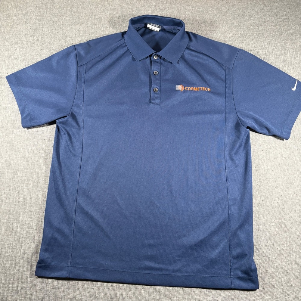 Nike Golf‎ Polo Shirt Mens Large Navy Blue Dri-FIT Cormetech Logo Short Sleeve